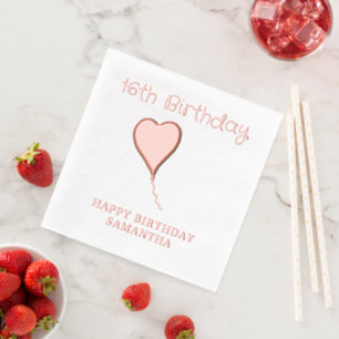 Serviettes Avec Dorure Anniversaire 16 ans Nom Âge cœur