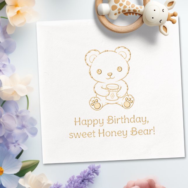 Serviettes Avec Dorure Anniversaire d'ours mignon tenant un pot de miel (Créateur téléchargé)