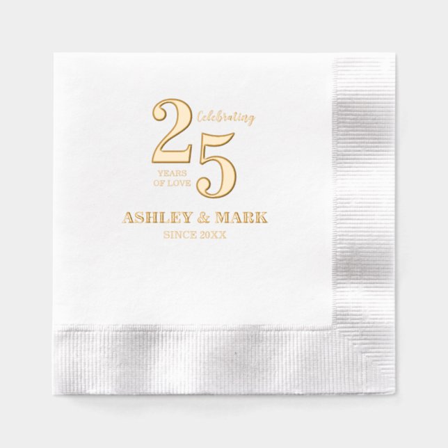 Serviettes Avec Dorure Anniversaire du Mariage de la typographie simple (Recto)