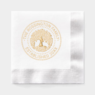 Serviettes Avec Dorure Arbre feuillu avec nom de famille de racines Date