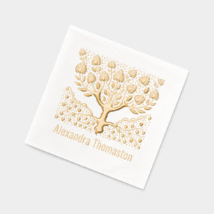 Serviettes Avec Dorure Arbre Fleurissant Rustique avec Nom de Racines en