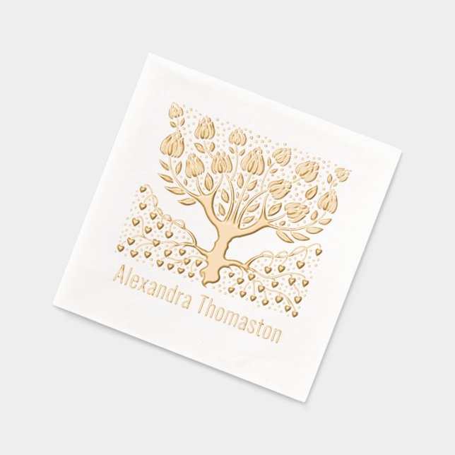 Serviettes Avec Dorure Arbre Fleurissant Rustique avec Nom de Racines en  (Gauche)