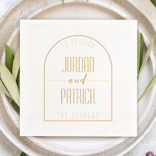 Serviettes Avec Dorure Arc minimaliste Personnalisé Nom et Mariage de dat
