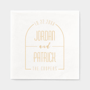 Serviettes Avec Dorure Arc minimaliste Personnalisé Nom et Mariage de dat