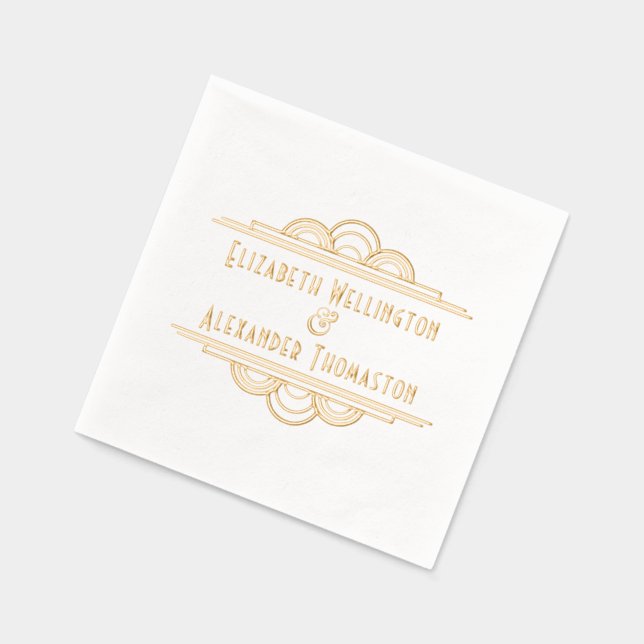 Serviettes Avec Dorure Art Déco Deux Nom #3 Couple Mariage (Gauche)