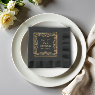 Serviettes Avec Dorure Art déco géométrique Anniversaire Personnalisé