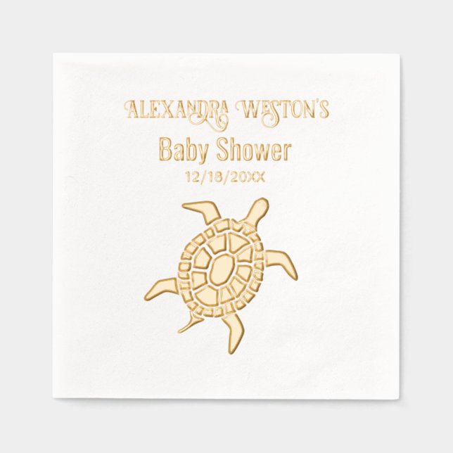Serviettes Avec Dorure Baby shower de tortue de mer Nom Date (Recto)
