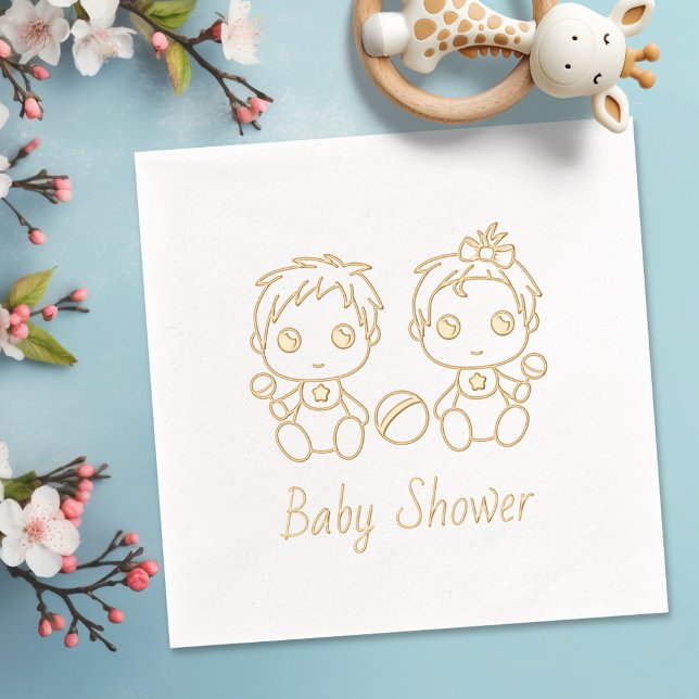 Serviettes Avec Dorure Baby shower fille garçon jumeaux (Créateur téléchargé)