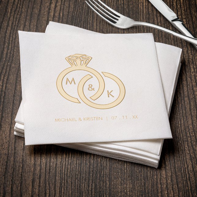 Serviettes Avec Dorure Bague de mariage monogramme en diamant (Diamond Ring Monogram Wedding Foil Napkins
)
