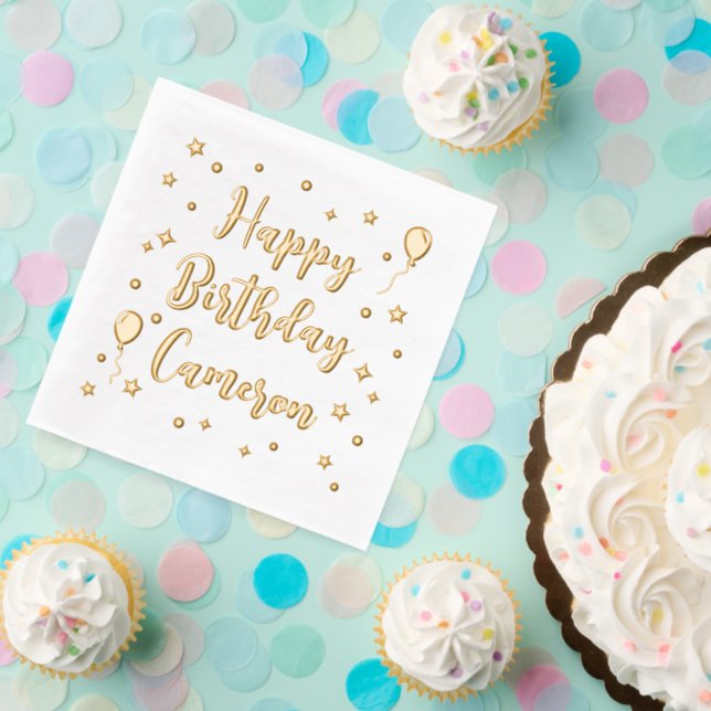 Serviettes Avec Dorure Ballons Stars Confetti Joyeux Anniversaire Nom (Insitu (Fête))