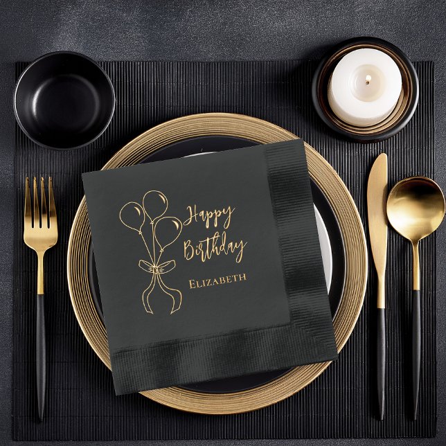 Serviettes Avec Dorure Balloon annonce un joyeux anniversaire (Balloon Outlines "Happy Birthday" Foil Napkins)
