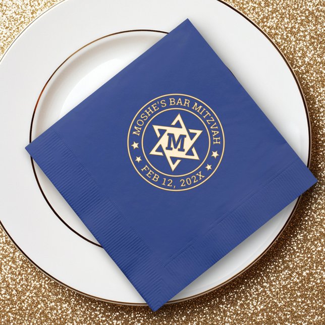Serviettes Avec Dorure Bar mitzvah Star de David monogramme initial (Bar mitzvah Star of David monogram initial Foil Napkins)