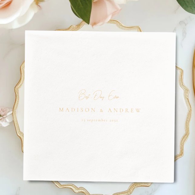 Serviettes Avec Dorure BEST DAY EVER! Modern Minimal Wedding (Best Day Ever! Elegant Wedding Foil Napkins)