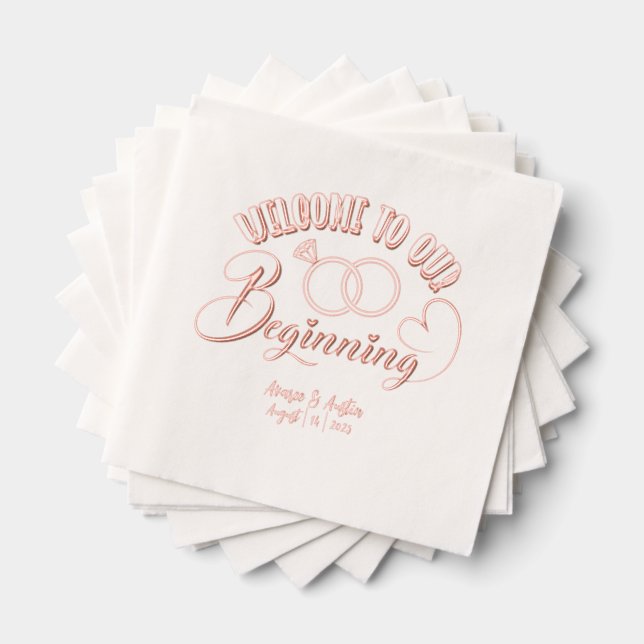 Serviettes Avec Dorure Bienvenue À Notre Mariage Débutant (Insitu (empilé))