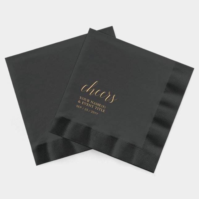 Serviettes Avec Dorure Black Gold Elegant Stylish Letting Cheers Event (Verso)