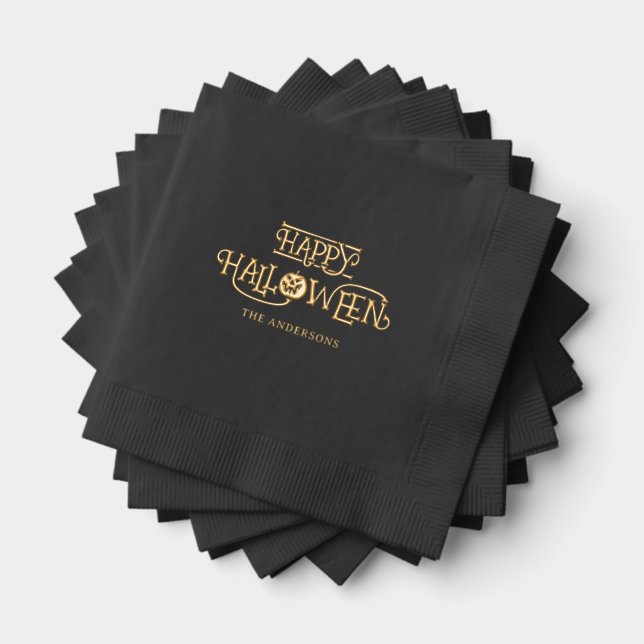 Serviettes Avec Dorure Black Gold Happy Halloween Party (Insitu (empilé))