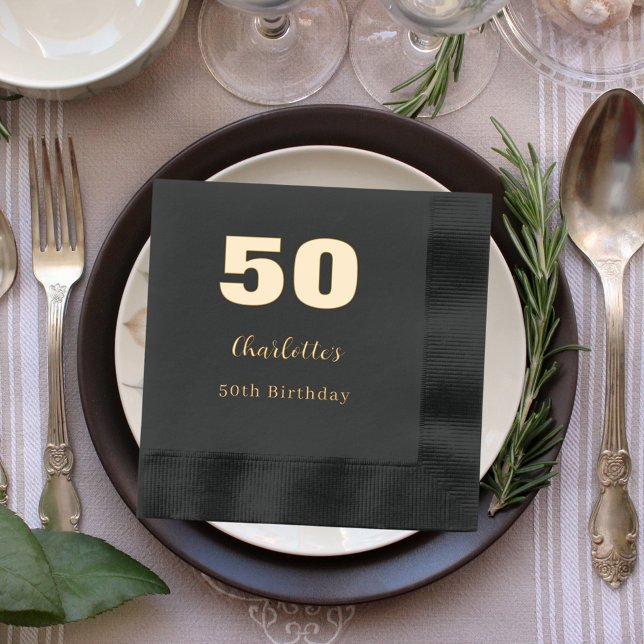 Serviettes Avec Dorure Black or nom élégante fête d'anniversaire (Créateur téléchargé)