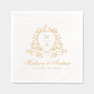 Serviettes Avec Dorure Blason Floral Élégant Monogramme de Mariage