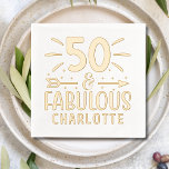 Serviettes Avec Dorure Boho 50 & Fabulous 50th Birthday Nom personnalisé<br><div class="desc">Boho 50 & Fabulous 50th Birthday Nom personnalisé Real Foil Stamped Paper Napkins contient le texte "50 & Fabulous" avec votre nom personnalisé ci-dessous dans typographie de script de calligraphie moderne et accentué avec une flèche et étoiles. Parfait pour les fêtes du cinquantième anniversaire. Créé par Evco Studio www.zazzle.com/store/evcostudio</div>