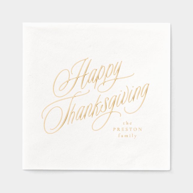 Serviettes Avec Dorure Bon thanksgiving simple script élégant (Recto)