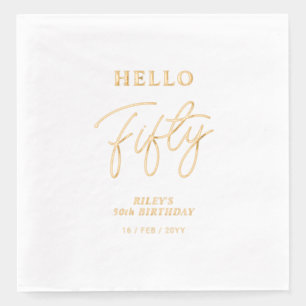 Serviettes Avec Dorure Bonjour Cinquante   Écriture Moderne Fête d'annive