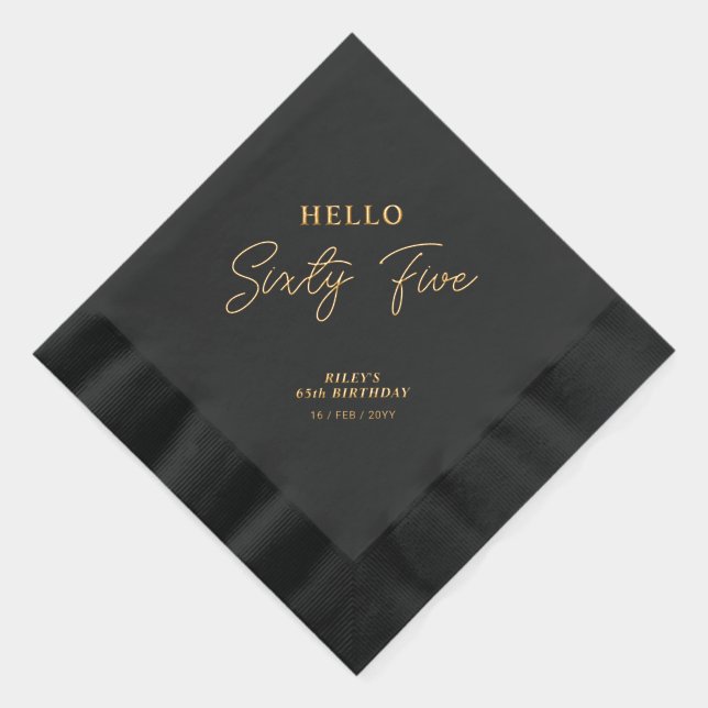 Serviettes Avec Dorure Bonjour Soixante-cinq Script moderne 65e fête d'an (Droite)