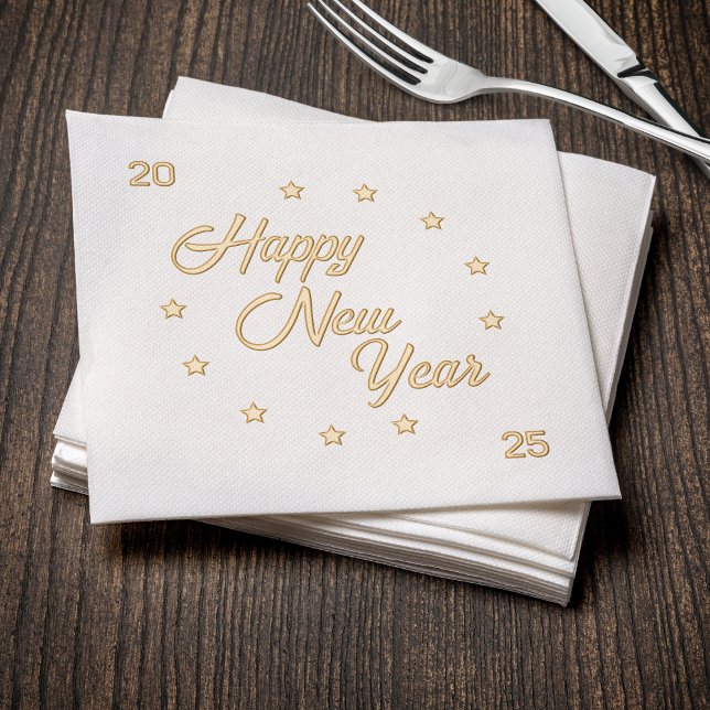 Serviettes Avec Dorure Bonne année 2025 étoiles (Happy New Year 2025 Stars Foil Napkins
)