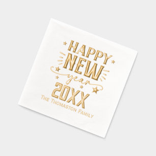 Serviettes Avec Dorure Bonne année 20XX Nom de la famille / de l'entrepri
