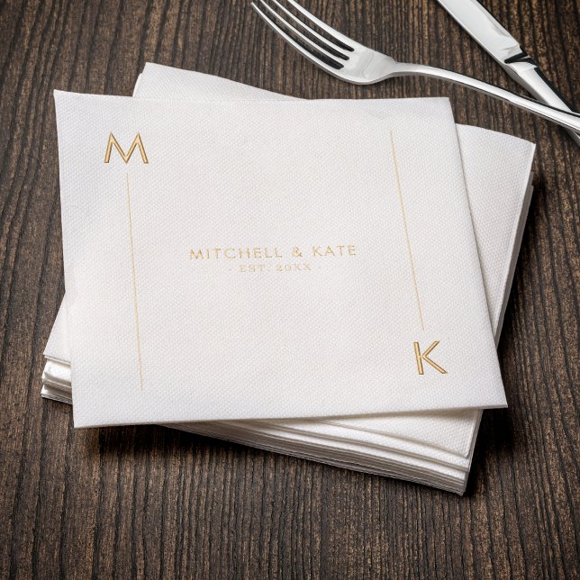 Serviettes Avec Dorure Bordure simple en or à monogramme (Monogram Lined Border Simple Gold Foil Napkins
)