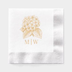 Serviettes Avec Dorure Bouquet Élégant d'Hortensias Lettres Initiales du