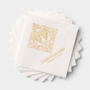 Serviettes Avec Dorure Bouquet Rustique de Raisin Feuillu Nom du Couple