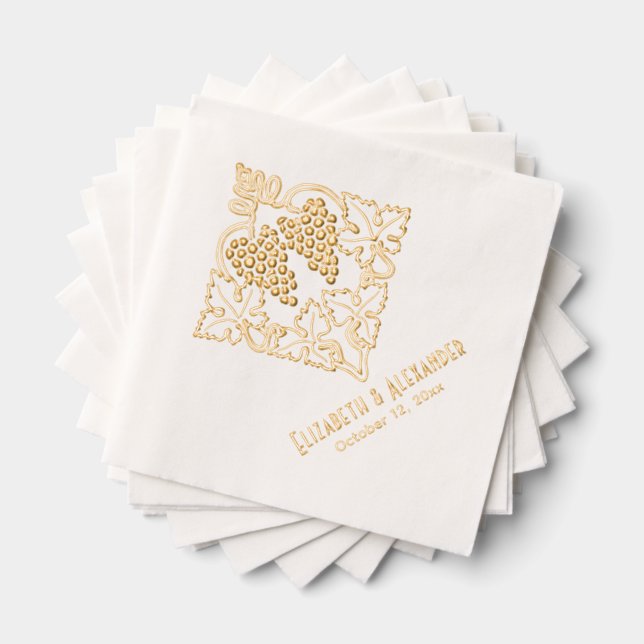 Serviettes Avec Dorure Bouquet Rustique de Raisin Feuillu  Nom du Couple  (Insitu (empilé))