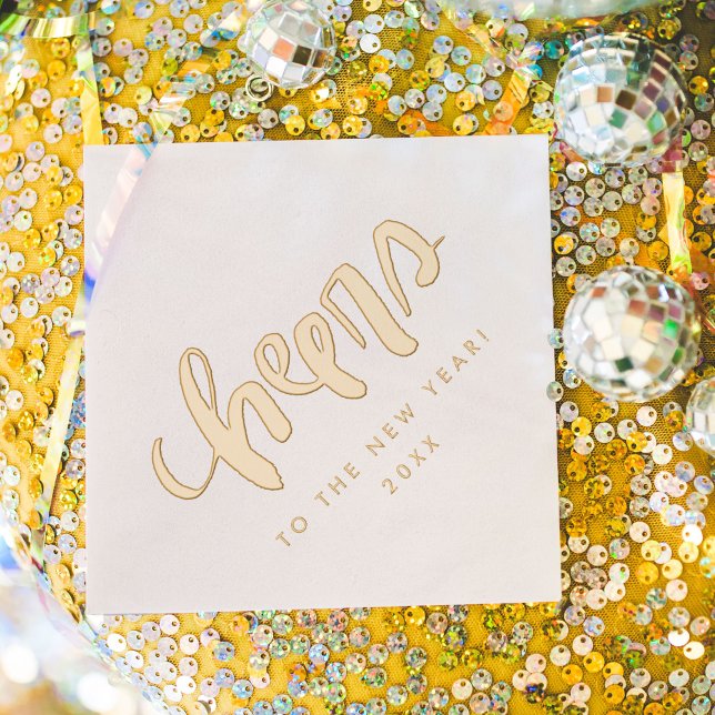 Serviettes Avec Dorure Bravo à l'or à la main du Nouvel An (Cheers to the New Year Hand-Lettered Gold Foil Napkins)