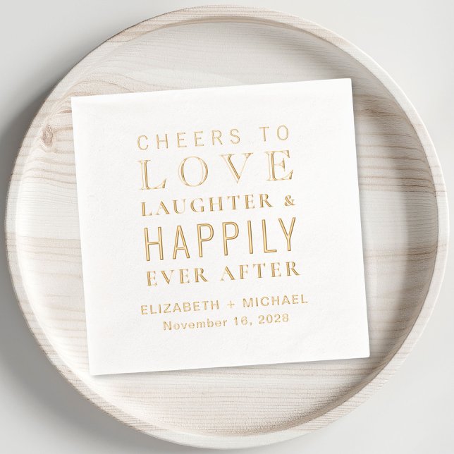 Serviettes Avec Dorure Bravo D'Aimer Le Rire Heureusement Jamais Après Ma (Elevate your wedding decor with these elegant "Love Laughter & Happily Ever After" foil napkins)