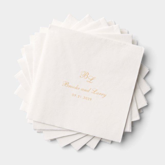 Serviettes Avec Dorure Brooke Classic Script Monogramme Mariage élégant (Insitu (empilé))