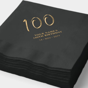Serviettes Avec Dorure Brosse moderne Lettering 100th Birthday Party