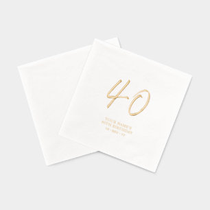 Serviettes Avec Dorure Brosse moderne Script 40e fête d'anniversaire