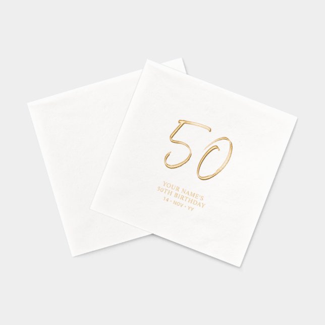 Serviettes Avec Dorure Brosse moderne Script 50e fête d'anniversaire (Verso)