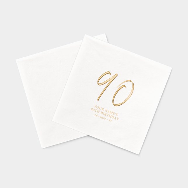 Serviettes Avec Dorure Brosse moderne Script 90e fête d'anniversaire (Verso)