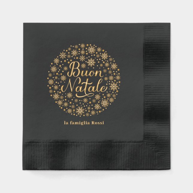 Serviettes Avec Dorure Buon Natale Italian Christmas Party Snowflakes (Recto)