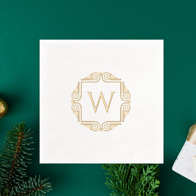 Serviettes Avec Dorure Cadre Art Déco Élégant avec Monogramme Initial du  (Créateur téléchargé)