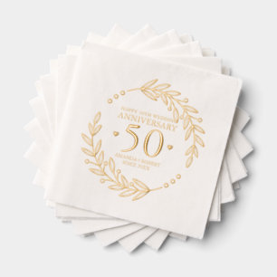 Serviettes Avec Dorure Cadre botanique en or pour 50e anniversaire de mar
