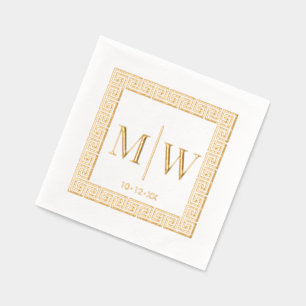 Serviettes Avec Dorure Cadre clé grecque #2 Deux Monogramme Mariage initi