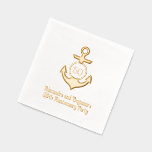 Serviettes Avec Dorure Cadre d'Ancre nautique #1 fête d'anniversaire