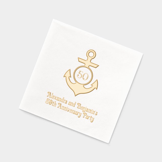 Serviettes Avec Dorure Cadre d'Ancre nautique #1 fête d'anniversaire (Gauche)