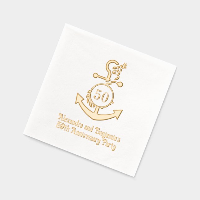 Serviettes Avec Dorure Cadre d'Ancre nautique #2 fête d'anniversaire (Gauche)