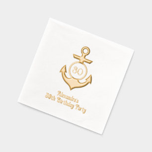 Serviettes Avec Dorure Cadre d'Ancre nautique n° 1 fête d'anniversaire