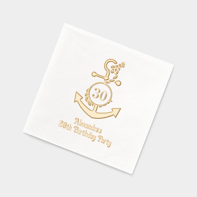 Serviettes Avec Dorure Cadre d'Ancres nautiques #2 fête d'anniversaire (Gauche)