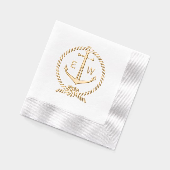 Serviettes Avec Dorure Cadre de corde nautique Ancre Monogramme Initiale  (Gauche)
