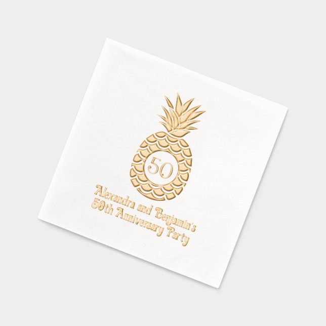 Serviettes Avec Dorure Cadre élégant de fête d'anniversaire d'ananas (Gauche)
